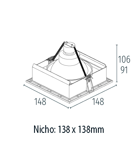 Dimensões de EMBUTIDO QUADRADO V2 AR111 50W GU10
