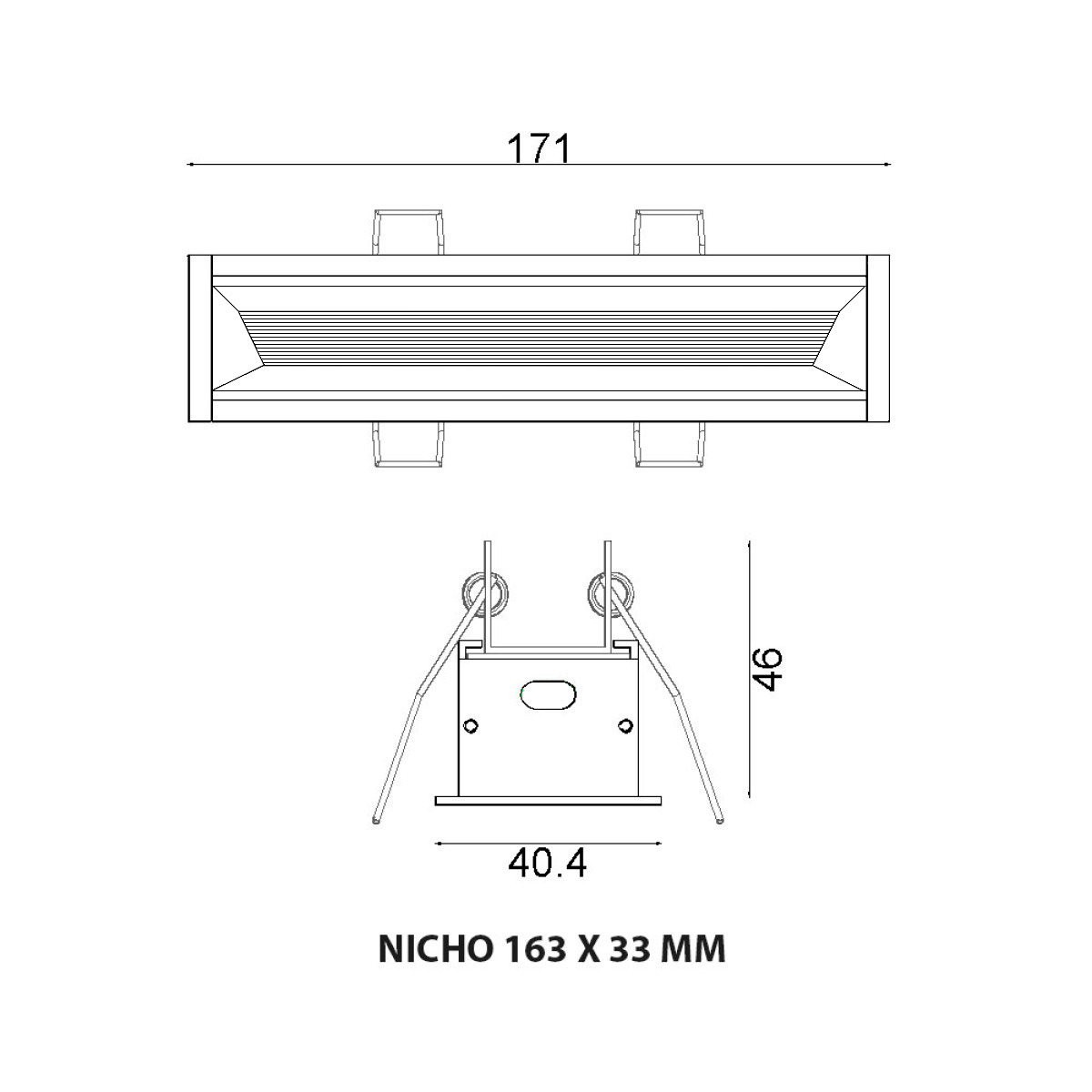 Dimensões de EMBUTIDO MULTI WALL WASHER COM ABA 12W 2700K