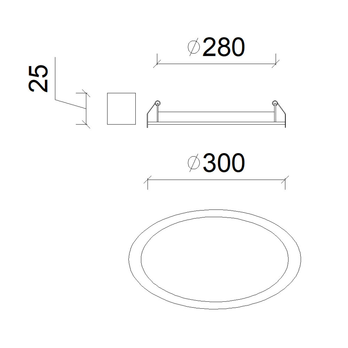 Dimensões de EMBUTIDO INSERT-R 300 24W 100~240V 2200LM 3000K