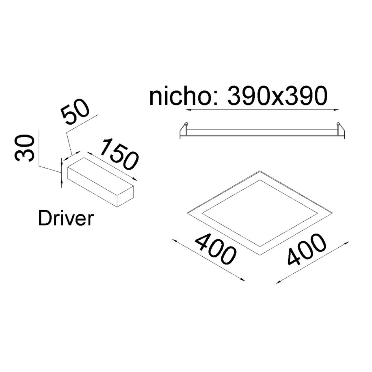 Dimensões de EMBUTIDO INSERT-Q 400 30W 100~240V 2560LM 3000K