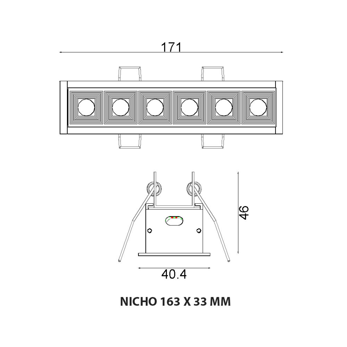 Dimensões de EMBUTIDO MULTI COM ABA 160 LENTE 7W 10° DIMERIZÁVEL
