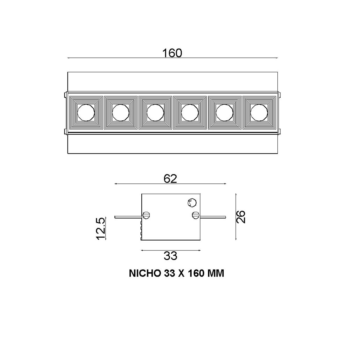 Dimensões de EMBUTIDO MULTI SEM ABA 160 LENTE 7W 36°