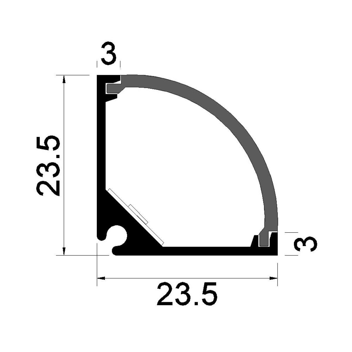Dimensões de PERFILED CANTO V2 DIFUSOR