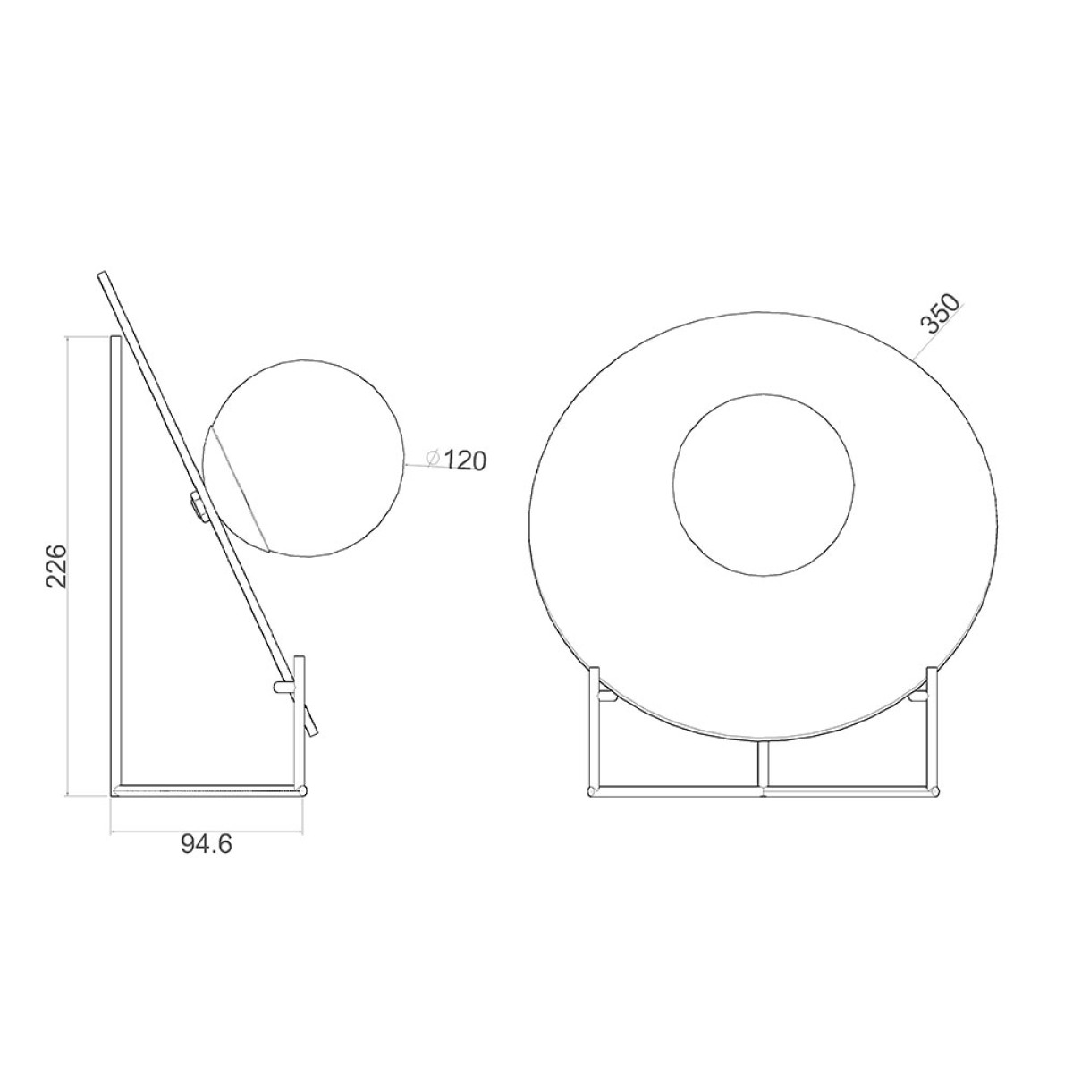 Dimensões de ABAJUR O2 OXIGÊNIO SUPORTE 35 1XG9 LED