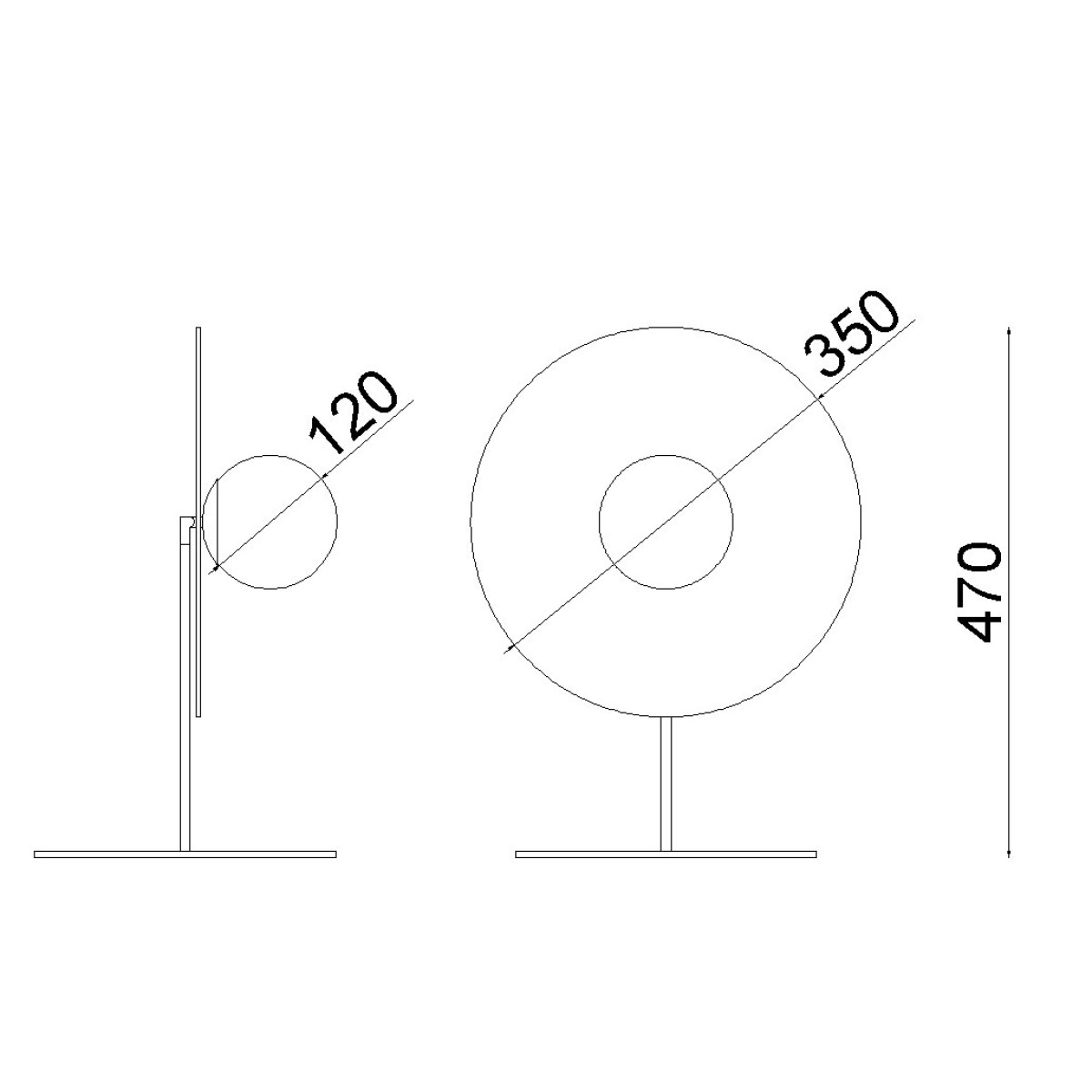 Dimensões de ABAJUR O2 OXIGÊNIO 35 1XG9 LED