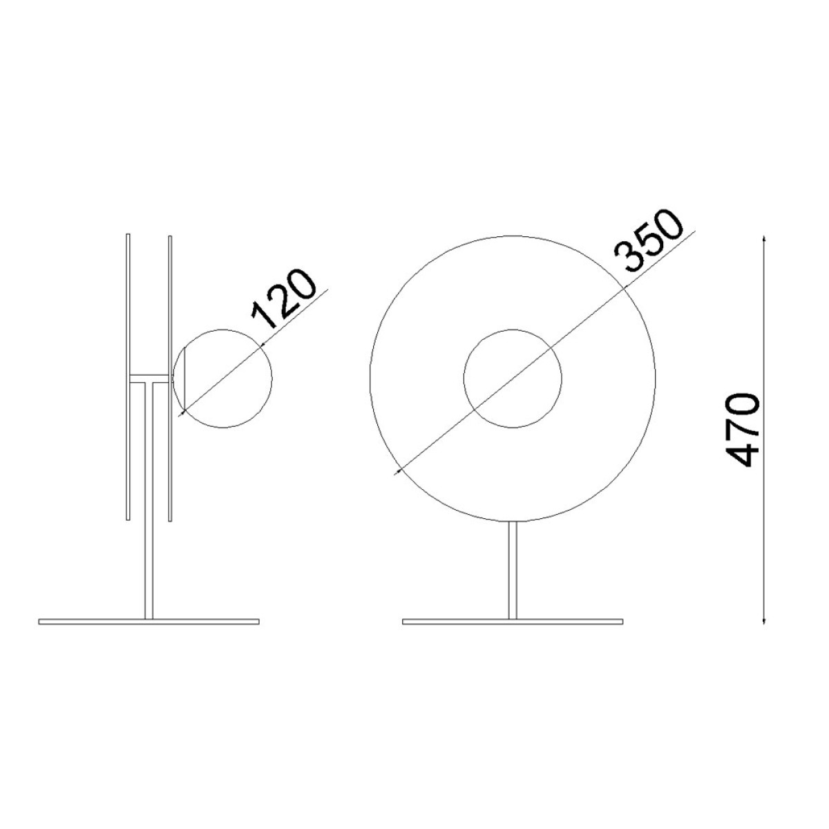 Dimensões de ABAJUR O2 OXIGÊNIO DUPLO 35 1XG9 LED
